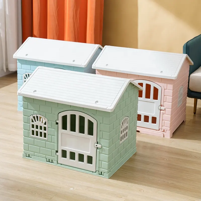 En iyi sağlam montajı kolay düz çatı ile plastik istiflenebilir pet köpek kafesi evi köpek kulübesi