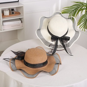 Sombrero de Paja Flexible para Mujer con Lazo, Ala Ancha, Protección Solar para la Playa, Sombrero de Verano para Exteriores, Material de Hierba Natural - Product Image 4