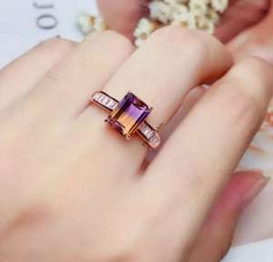 อเมทรินธรรมชาติเกรด AAA ทรงเหลี่ยมมรกต ทองคำชมพู 14K คุณภาพสูง รับรองโดยบุคคลที่สาม เครื่องประดับอัญมณีสำหรับผู้หญิง ดีไซน์หรูหรา - Product Image 2