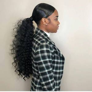 Kbeth humanos extensiones de cola de caballo de pelo Yaki Afro rizado Cola de Caballo de pelo humano <span class=keywords><strong>Natural</strong></span> Color negro - Product Image 6