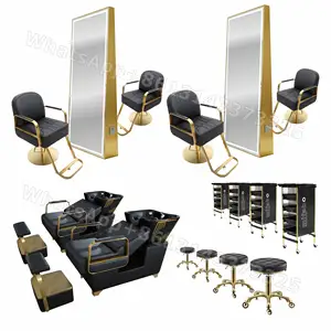 Conjunto de muebles de peluquería baratos, equipo de salón de calidad, color negro, novedad, 2021