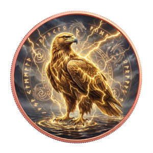 Majestic Thunder Eagle 1 oz .999 Cobre Puro, Medallón con Aves Míticas, Rayo y Círculo Mágico, Impresión UV, Moneda <span class=keywords><strong>de</strong></span> Regalo Pagana Nórdica - Product Image 1