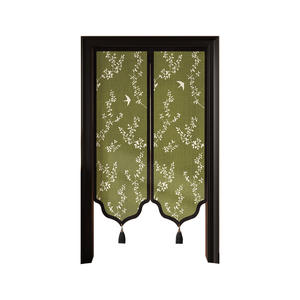 Cortina perfumada de algodón y lino, cortina para puerta, estilo tradicional chino, patrón de plantas y flores, translúcida, decorativa, opaca - Product Image 1