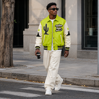 Blouson universitaire pour homme, vert lime et ivoire, col classique, style streetwear, épais, à motifs, en gros