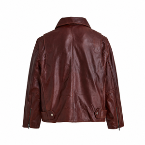 Giacca da Motociclista in <span class=keywords><strong>Pelle</strong></span> Personalizzata per <span class=keywords><strong>Uomo</strong></span>, Stile Vintage in Vera <span class=keywords><strong>Pelle</strong></span> con Orlo Asimmetrico e Cintura - Product Image 4