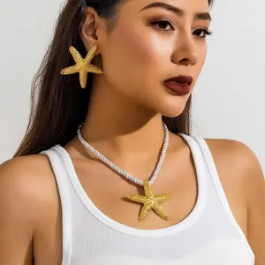 Kaimei New Arrival Fashion Jewelry Exaggerated Sea Fish Star Rope Pendant Choker Necklaces For Women Gold Plated Star Necklaces