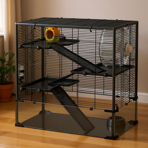 Cage à hamster à 4 niveaux 31 x 19 x 31,5 pouces avec roue de course, abri, bouteille d'eau, gamelle, fond en verre profond, cage pour petits animaux - Product Image 2