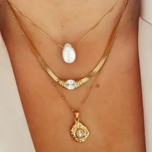 Accessori per feste di alta qualità da donna di lusso pvd oro placcato gioielli impermeabili collana a catena serpente con diamante cz