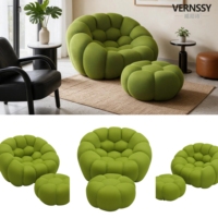 Canapé une place VERNSSY Green Bubble avec ottoman, chaise de loisirs incurvée en éponge haute densité, rafraîchissante, pour hôtel, villa, appartement, salle de sport, salon