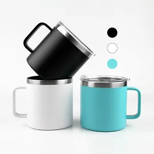 Hochwertige 12 Unzen & 14 Unzen isolierte thermo benutzer definierte doppelwandige Edelstahl-Reise kaffeetassen mit Deckel und Griff