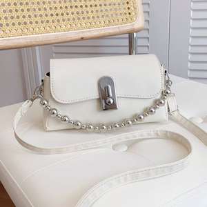 Femmes Cuir Boîte Sac Argent Perlé Poignée Épaule Crossbody Purse - Product Image 6