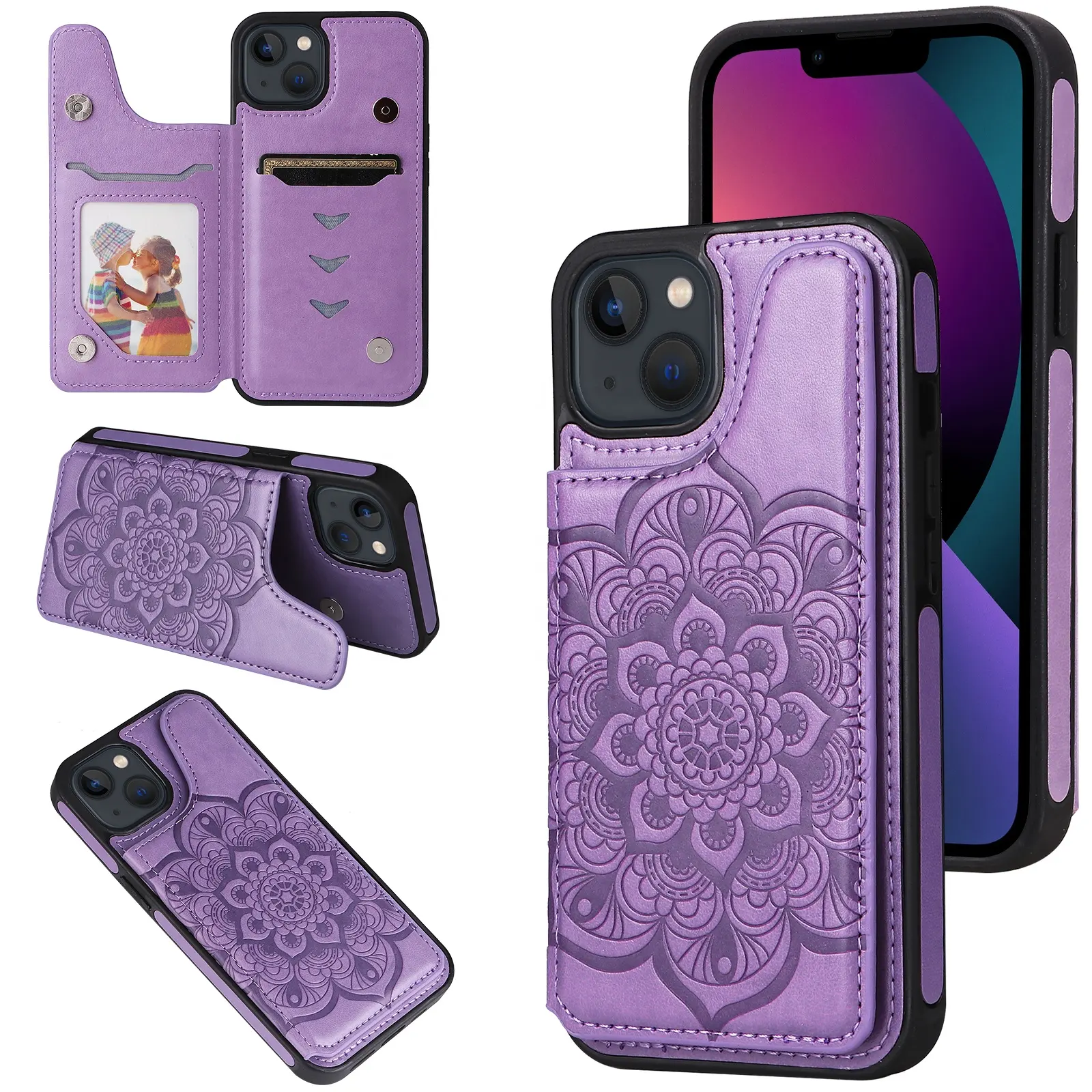 For IPhone 14 13 Flower Printing Back Case Flip Leather Protective Mobile Cover Shockproof Mobile Phone Cases For IPhone 14 Pro