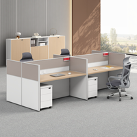 Ensemble de Postes de Travail de Bureau Minimaliste pour Employés : Bureau en Croix, Chaise, Paravents, Rangement et Gestion des Câbles pour 4-6 Personnes