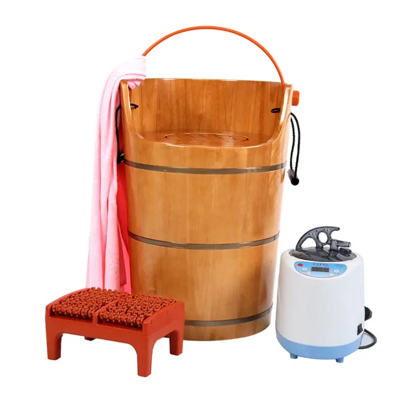 Balde de madeira para banheira, barril vermelho de cândalo para banheira, spa, pés de madeira, balde para terapia física