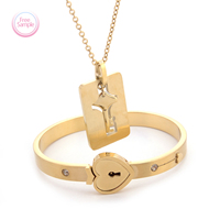 SSeeSY vente chaude pulsera Couple Coeur clé plaqué or Charms Bracelet collier en acier inoxydable ensemble de bijoux cadeau de saint valentin