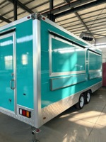 Remorque de vente alimentaire carrée en acier inoxydable turquoise, unité de restauration mobile prête à l'emploi pour la vente de glaces, de restauration rapide et de produits de détail en extérieur