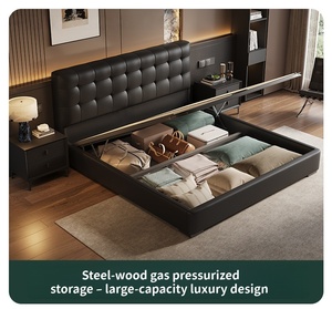 Cama de plataforma de madera maciza con <span class=keywords><strong>cabecero</strong></span> ondulado, tocador y mesita de noche, juego de muebles de dormitorio moderno y minimalista con almacenamiento - Product Image 5