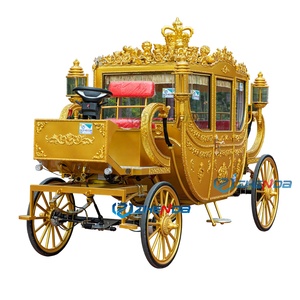 Calèche royale électrique rouge et or ornée pour transport de mariage, transport spécial - Product Image 3