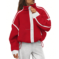 Veste Teddy d'hiver surdimensionnée en polaire Sherpa pour femme, avec passepoil contrastant, col montant, fermeture éclair intégrale, coupe courte, grandes tailles, OEM ODM
