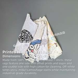 ผ้าเช็ดอุตสาหกรรมเกรดอุตสาหกรรม น้ำหนัก 2 ปอนด์ ผ้าฝ้าย ผ้าเช็ดทำความสะอาดสีขาว ผ้าเช็ดทำความสะอาดจากเสื้อยืดพิมพ์ลาย ผ้าเช็ดทำความสะอาด - Product Image 2