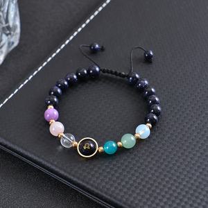 Vente chaude pour <span class=keywords><strong>Amazon</strong></span> Zodiac pour Bracelet Améthyste Grès Bleu avec Gravé Huit Planètes Style Tendance - Product Image 2