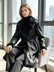 <span class=keywords><strong>Cappotto</strong></span> Invernale da Donna in Ecopelle PU <span class=keywords><strong>con</strong></span> Pelliccia Sintetica, <span class=keywords><strong>Nero</strong></span> <span class=keywords><strong>con</strong></span> Cintura, Lungo <span class=keywords><strong>con</strong></span> Bordo in Pelliccia, Caldo Abbigliamento Esterno - Product Image 5