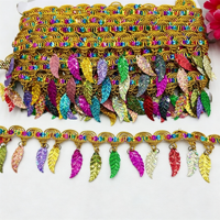 Accessoires de vêtements ethniques pour la scène et la danse, à faire soi-même, avec motifs de feuilles colorées, dentelle, pompons et pointes, pour bordures décoratives