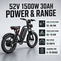 Vélo électrique tout-terrain à double suspension haute puissance 52V 1500W, pneus larges de 20 pouces 4.0, vélo électrique 30Ah longue portée