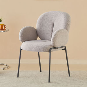 <span class=keywords><strong>Chaise</strong></span> de salle à manger en <span class=keywords><strong>tissu</strong></span> bouclé <span class=keywords><strong>rose</strong></span> Teddy, chaises à bras de style café haut de gamme crème - Product Image 2