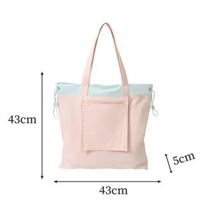 Bolsa de Mano Plegable Resistente al Agua con Cordón de Nylon, Bolsa de Hombro con Contraste en Colores Pastel y Bolsillo Frontal para Compras, Gimnasio y Viajes - Product Image 2