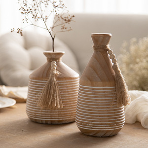 Nuovo Trend Vaso per Fiori in Legno Naturale Rustico con Perline di Legno e Nappine, Fatto a Mano, Stile Zen <span class=keywords><strong>Asiatico</strong></span>, Vaso Decorativo per Matrimoni e Casa - Product Image 4