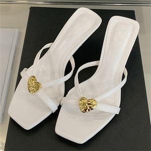 Sandalias de Tacón Alto con Corazón Metálico para el Verano 2025, Elegantes y Sensuales, con Punta Abierta y Cuadrada, para Fiestas, Tallas Grandes 35-40 - Product Image 4
