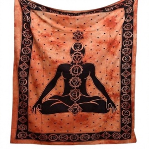 Tapiz Bohemio de Yoga con Chakras, Decoración de Pared Rectangular de Poliéster Estampado, Diseño de Mandala Naranja y Negro, Lavable a Máquina - Product Image 1