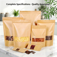 Sacs en papier kraft anti-humidité avec fermetures éclair et fenêtres, adaptés aux noix, au café, aux collations, au thé, aux aliments pour animaux de compagnie, aux aliments pour bébés