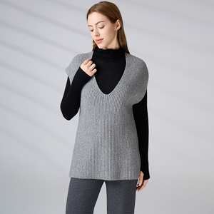OEM ODM Custom Logo Loose Fit <b>Pullover</b> Fall Winter Layering Women Wool Blend Sleeveless <b>Sweater</b> V Neck Ribbed Knit Vest - Product Image 5