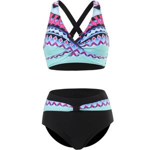 Nouveautés 2023 Ensemble de bikini push-up taille haute personnalisé Fabricant OEM Maillots de bain femme Imprimé géométrique Étiquettes en latex 2 pièces Séchage rapide - Product Image 1