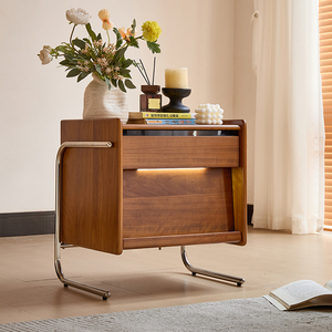 Nordic Modern Bedroom Bed Storage <b>Side</b> <b>Table</b> With 2-<b>Drawer</b> Metal Legs Apartment-Friendly Floating Nightstand K117 Modern Design - Product Image 1