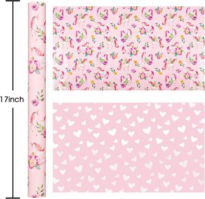 Papel de regalo con diseño de unicornio y flores rosas, ideal para el Día de la Madre, cumpleaños de niñas, baby shower, impresión a doble cara, personalizable - Product Image 2