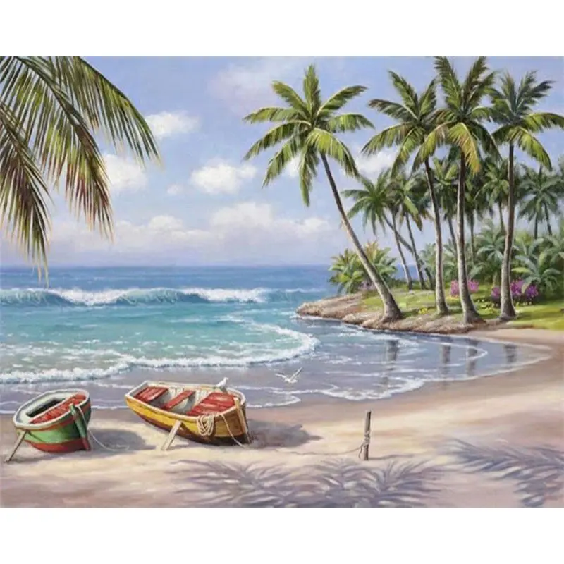 CHENISTORY DZ99066 Paint By Numbers On Canvas Beach No Frame canvas painting For dropshipping