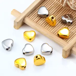 Wholesale DIY Necklace Bracelet Heart Pendants Charms High Polished Stainless Steel 2mm Through Hole Heart Shaped Spacer Beads