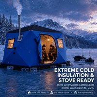 Tente de pêche sur glace d'hiver à 3 couches, tente pop-up avec cheminée, tente de camping épaisse et chaude, tentes d'extérieur pour 6 à 8 personnes, 350x190cm