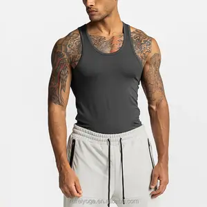 OEM Custom Gym Wear Fashion 85% Polyester 15% Spandex Compressive Gym Jogging Sports Mesh Slim Fit Sleeveless Tank Top For Men