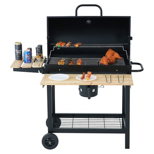 Parrilla de <span class=keywords><strong>Carbón</strong></span> Grande y Moderna de Hierro para Exteriores con Mesas Laterales, <span class=keywords><strong>Ruedas</strong></span>, Carrito Portátil, Ahumador para Patio, Jardín y Cocina - Product Image 1