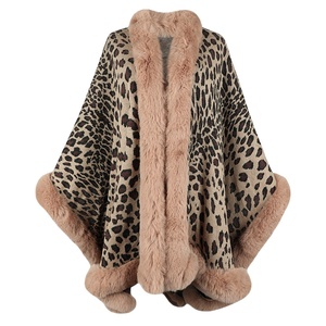 Women Leopard Open Front Faux Fur <b>Shawl</b> Wraps Winter Warm Warp Knitted Collar Cloak for Dinner Cold Weather Outdoor - Product Image 1