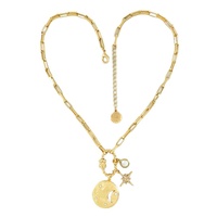Collier classique tendance, bijoux en strass, alliage de zinc plaqué or, chaîne à maillons, pendentif lune étoiles perle pour femmes