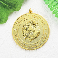 Médailles personnalisées avec logo lion, lettres gravées, en alliage de zinc moulé sous pression, plaquées or, rondes, simple face, 3D