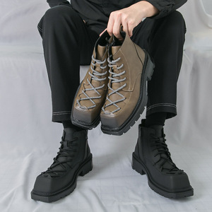 รองเท้าบูทข้อเท้าหนังทรงเหลี่ยมแบบผูกเชือกแฟชั่นใหม่ 9162 สำหรับผู้ชาย พื้นรองเท้า EVA รองเท้าเดินป่าสำหรับผู้ชายทุกฤดู - Product Image 5
