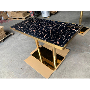 Modelos de Mesa de Comedor de Piedra de Mármol, Mesa de Comedor Negra y Dorada, Mesa Comercial de Vidrio - Product Image 2