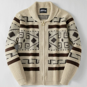 <b>Men's</b> Jacquard Knit <b>Cardigan</b> Sweater Turn-Down Collar <b>Long</b> Sleeve Zip Up Pattern Pullover <b>for</b> Autumn Winter - Product Image 2