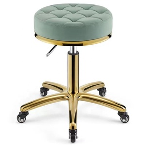 Tabouret de travail moderne et robuste en cuir, pivotant et réglable en hauteur, avec roulettes en acier inoxydable, pour salon de coiffure et institut de beauté - Product Image 3
